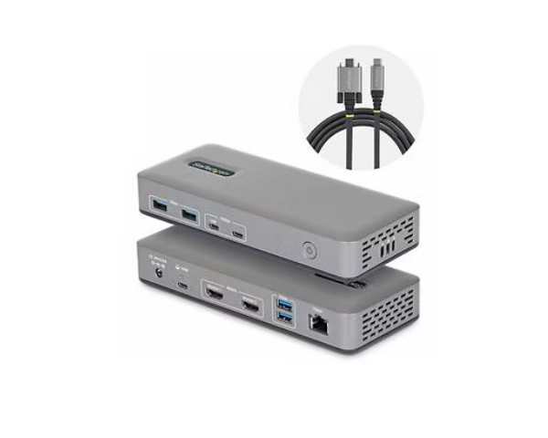 StarTech Dual-Monitor USB-C Docking Station, HDMI, 4K 60Hz, 100W Laptop Charging, 1GbE, Driverless