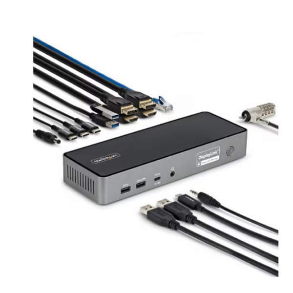 StarTech Triple-Monitor USB-C Docking Station, 140W Laptop Charging Dock for MacBook Pro and Windows, 4K 60Hz, TAA