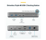 StarTech Triple-Monitor USB-C Docking Station, DP/HDMI, 2x 4K 60Hz 1x 4K 30Hz, 100W PD, GbE, Driverless Dock For Windows - Image 3